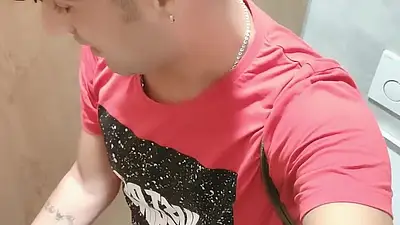 Jerk off at the Toilet with Door Open - Almost Caught Right Through Orgasm