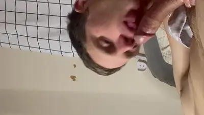 Slowly mesmerizing his plump erected penis leaking semen sampler down my throat