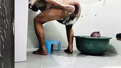 Horney boy taking bath and play with dick