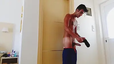 Roommate Is Showering Meanwhile I Cum in His Used Sock - Oily Body
