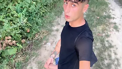 6 Outdoor Places Jerking in One Day and Big and Far Cumshot on a Path Edging