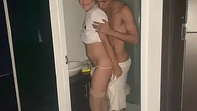 Femboy Plays in the Bathroom and Gets Fucked by the Guy She Met on Grindr