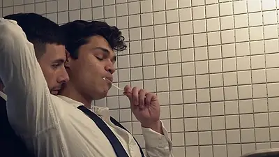 Horny boy elder Argos surprises innocent teen for a sensual pounding in the bathroom