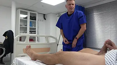 Doctor worships patient',s feet &amp, cum on foot PREVIEW