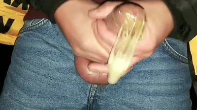 Twink Fills Cum Filled Condom Even More and Swallows All That Cum