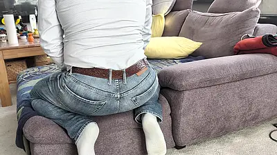 Daddy comes Home after Work and beats his Meat