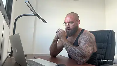 Muscular Bear Foot Fetish POV - Soles, Toes, Big Cock, Office Tease