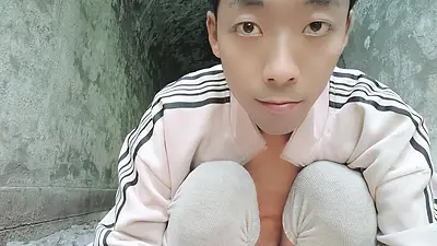 Super Asian Sunny Boy',s Secret Base: Masturbating, Moaning, Ejaculating, and Eating Semen in Front of an Artificial Cave