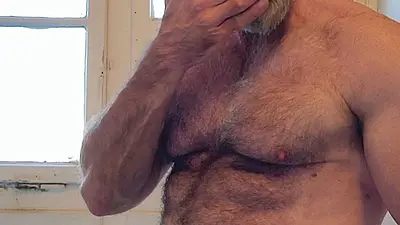 Hairy Muscle Daddy Strokes Uncut Cock